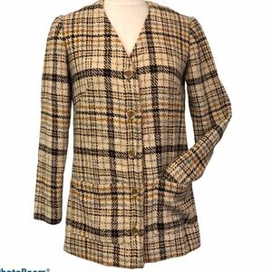 Vintage Plaid Collarless Midlength Mod Coat Size Small